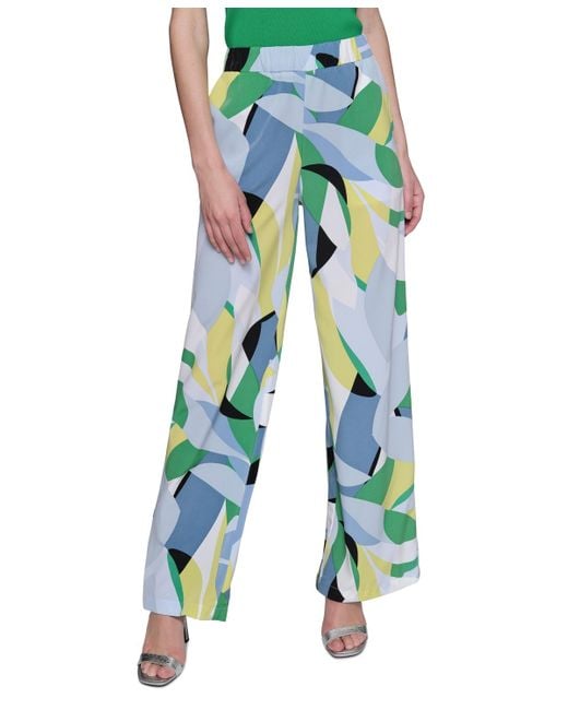 Karl Lagerfeld Blue Geo-print Wide-leg Pants