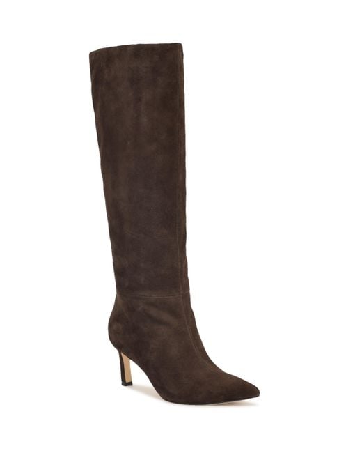 Nine West Brown Lorthey Tall Stiletto Dress Boots Regular Wide Calf