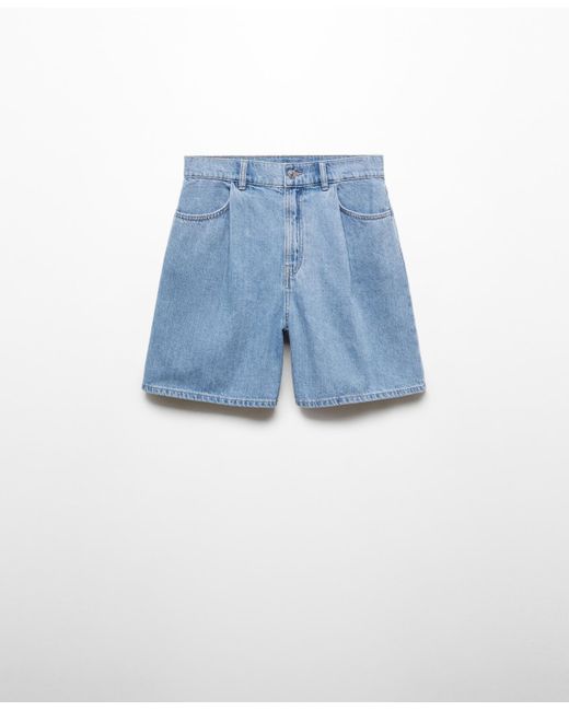 Mango Blue Pleats Detail Denim Shorts