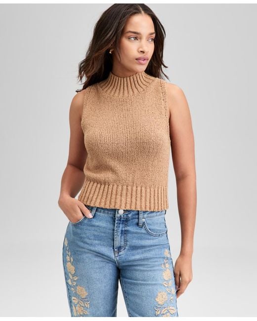 And Now This Blue Mock-neck Sleeveless Sweater Top