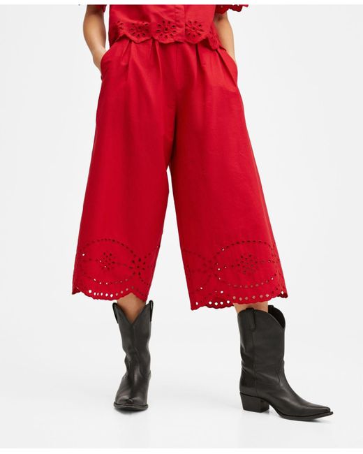 Mango Embroidered Cotton Pants | Lyst