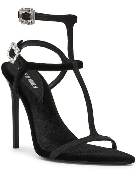 Steve Madden Women's Black Salma T-strap Stiletto High-heel Dress Sandals Steve Madden Women's Black Salma T-strap Stiletto High-heel Dress Sandals