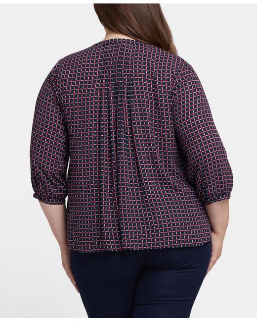 NYDJ Purple Plus Size Pintuck V-neck Top
