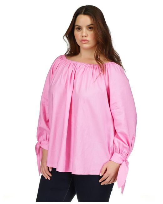 Michael Kors Pink Michael Plus Size Long-sleeve Tied-cuff Top