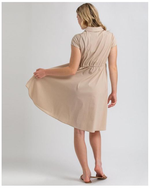 PIETRO BRUNELLI MATERNITY Natural Maternity Poplin Nursing Friendly Button-front Drawstring Viola Shirt Dress