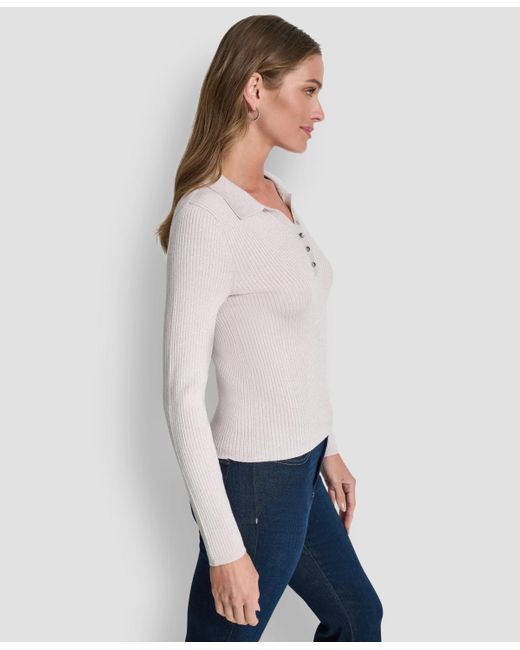DKNY White Ribbed Long-sleeve Sweater