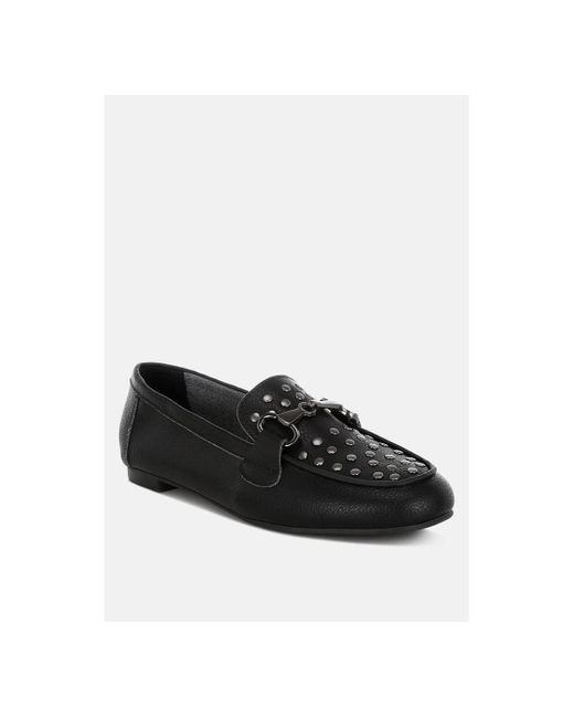 Rag & Co Black Modaha Horsebit & Studs Embellished Real Leather Loafers