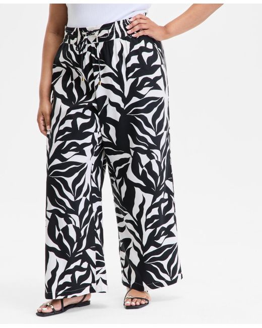 INC International Concepts White Plus Size Printed Wide-leg Pants