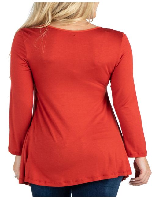 24seven Comfort Apparel Long Sleeve Solid Color Swing Style Flared Tunic Top