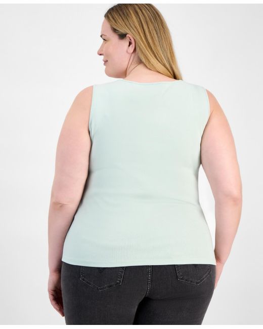 Style & Co. Gray Plus Size Cotton Square-neck Tank Top