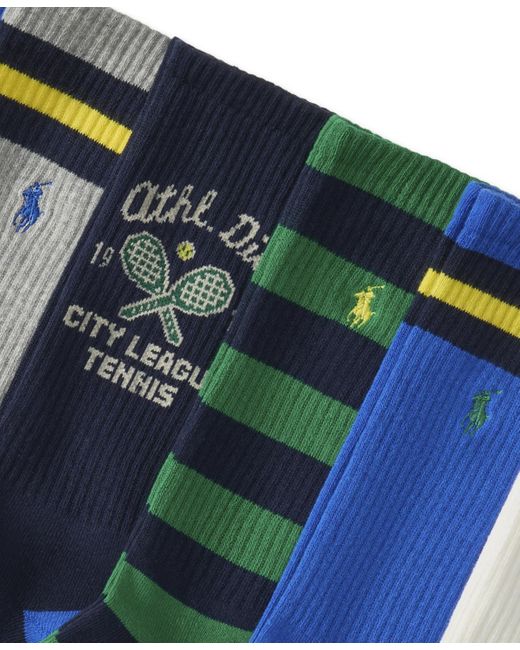 Polo Ralph Lauren Blue 6-pk. Athletic Club Bear Crew Socks for men
