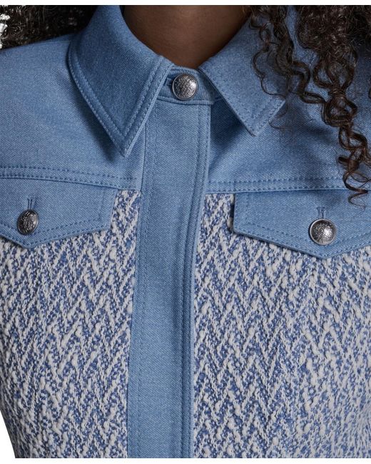 BCBGMAXAZRIA Blue Chambray Collared Long-sleeve Jacket