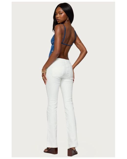Edikted Blue Soleil Embroidered Open Back Top