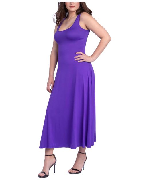 24seven Comfort Apparel Purple Relaxed Sleeveless Tunic A-line Long Dress