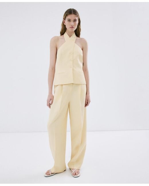 Mango Natural Linen Buttoned Top