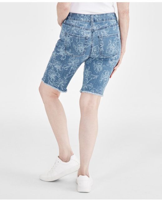 Style & Co. Blue Printed Mid-rise Bermuda Shorts