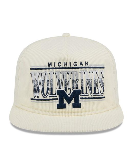 KTZ Natural White Michigan Wolverines Throwback Golfer Corduroy Snapback Hat for men
