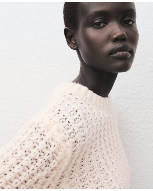 Mango White Lace Pattern Knit Sweater