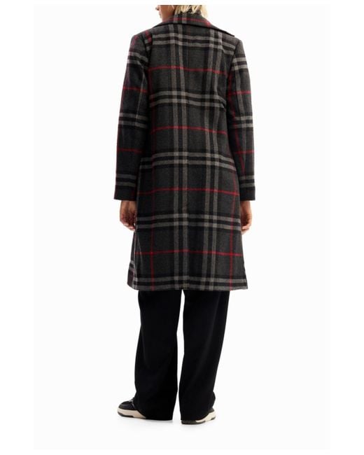 Desigual Gray Combination Plaid Coat