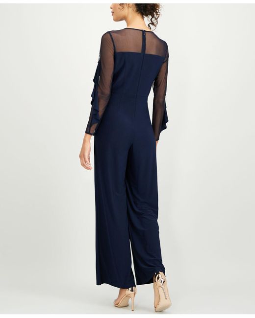 R & m richards sales petite illusion ruffle jumpsuit