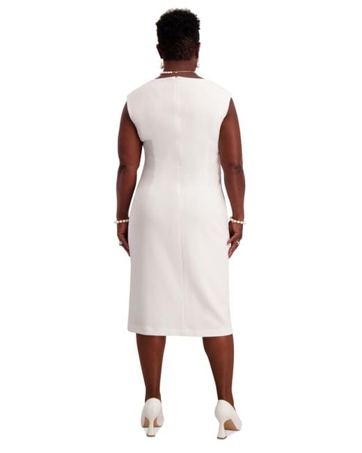 Kasper White Asymmetrical-neck Midi Dress