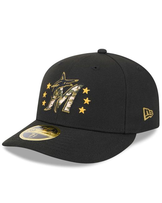 KTZ Black Miami Marlins 2024 Armed Forces Day Low Profile 59fifty Fitted Hat for men