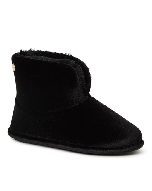 Dearfoams Black Sara Shiny Velour Bootie House Slipper Boot