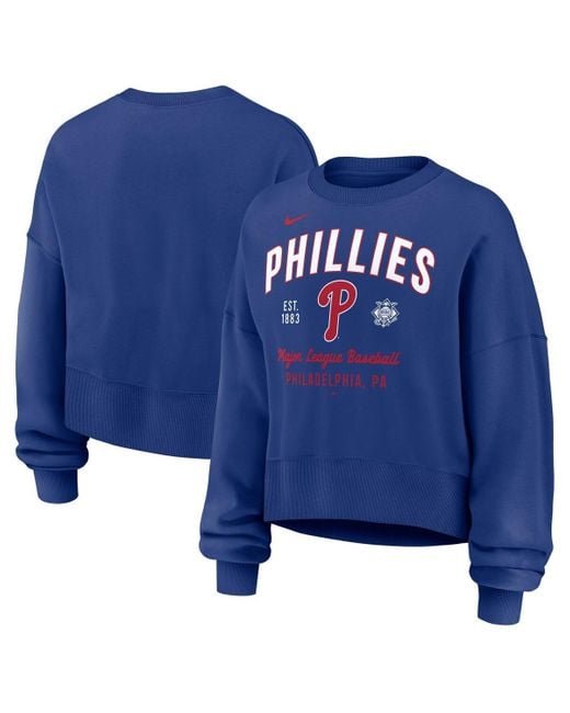 Nike Blue Royal Philadelphia Phillies Oversized Long Sleeve Cropped Pullover Sweatshirt