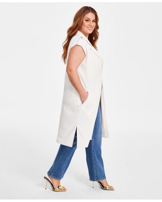 Nina Parker White Plus Size Clasp-front Duster Vest