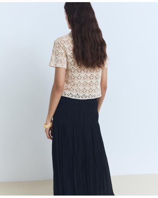 Mango White Short-sleeved Crochet Sweater