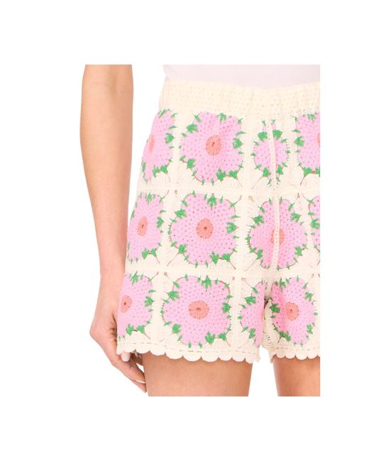 Cece Pink High-rise Crochet Flower Shorts