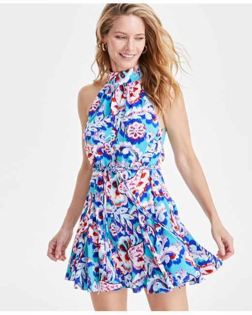 Sam Edelman Blue Oversized Paisley Print Halter Dress