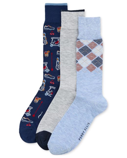 Perry Ellis Blue 3pk. Mixed Patterned Socks for men