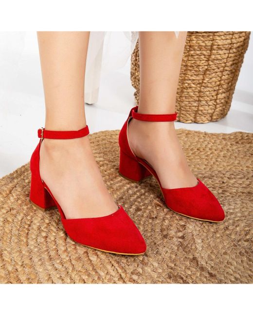 Forever & Always Shoes Red Marcelle Low Block Heel Pumps