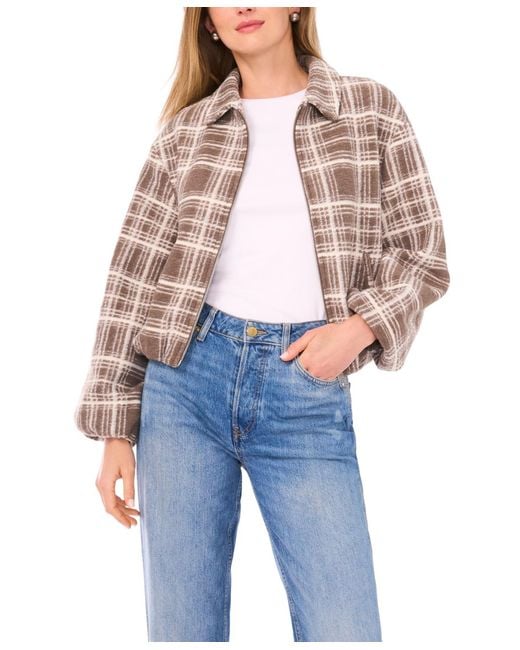 Vince Camuto Blue Collared Neck Cropped Bubble Jacket