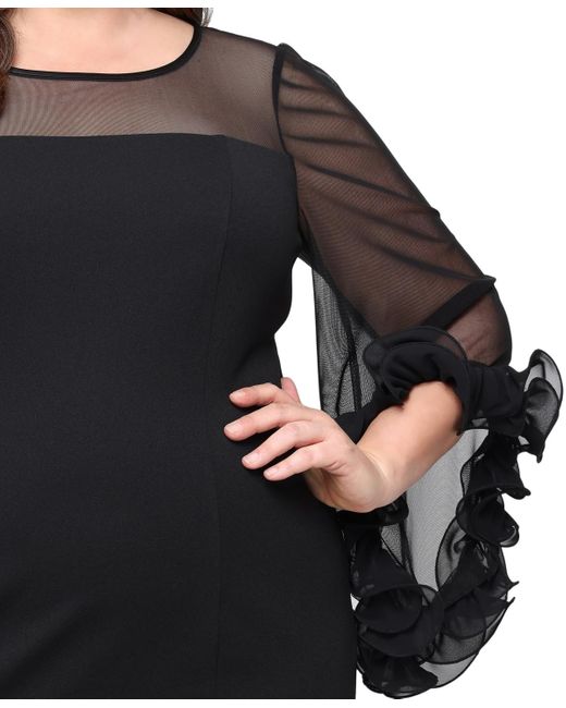 Alex Evenings Black Plus Size 3/4-sleeve Crepe A-line Dress