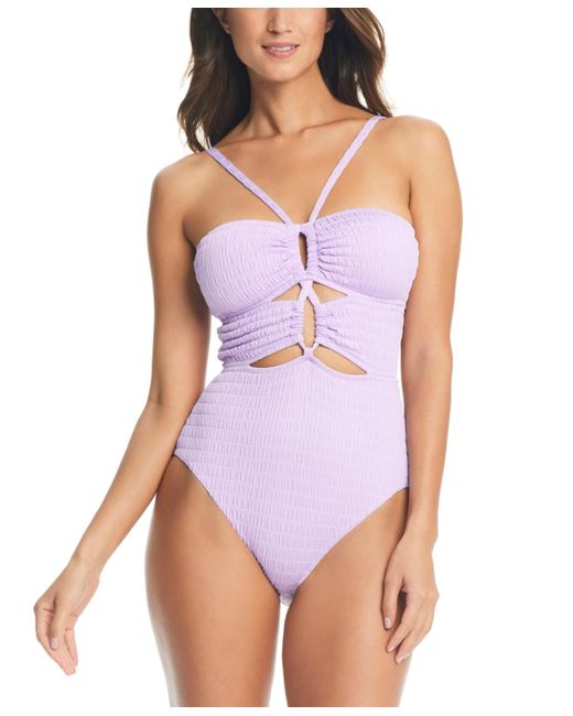 BarIII Purple Pucker Up Textured Keyhole-cutout Swimsuit