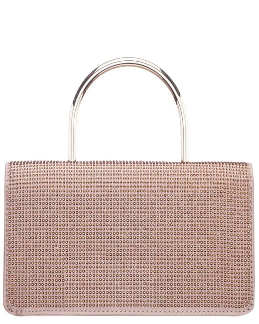 Nina Brown Elongated Crystal Magnetic Snap Satchel Bag