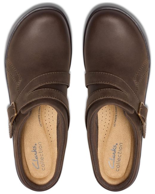 Clarks Brown Angie Braley Round Toe Mules