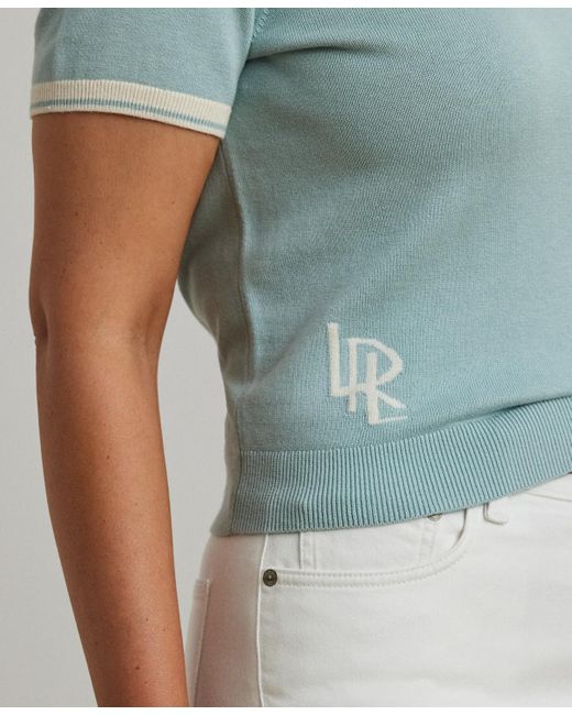 Ralph Lauren Blue Plus Size Two-tone Short-sleeve Sweater
