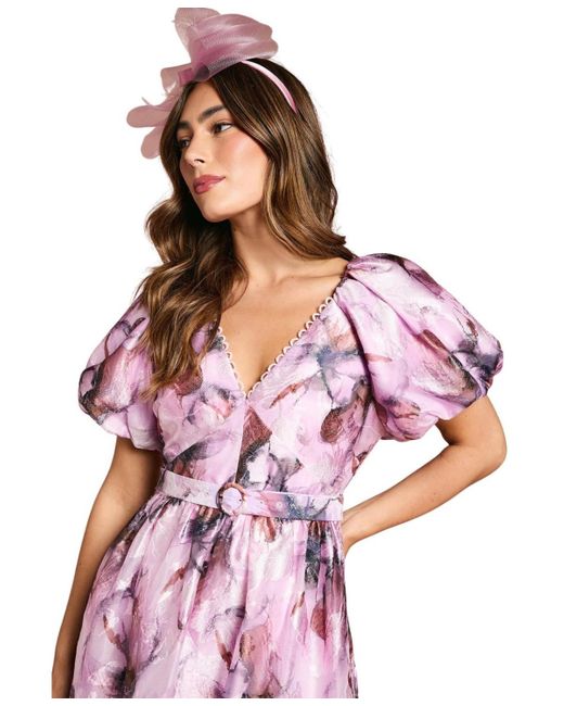 Coast Pink Short Puff Sleeve Belted Midi Dress