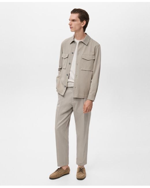 Mango White Pockets Lyocell Cotton Jacket for men