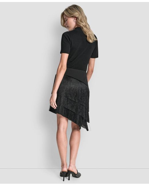 DKNY Black High-low Fringe Detail Skirt