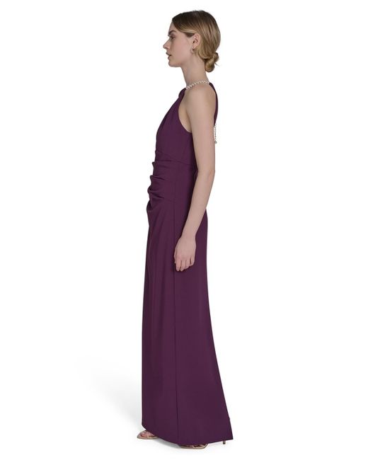 Eliza J Purple Petite Scuba Crepe Halter Side-tuck Gown