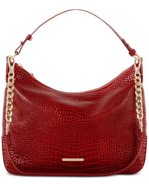 Brahmin Red Heather Glissandro Embossed Leather Shoulder Bag