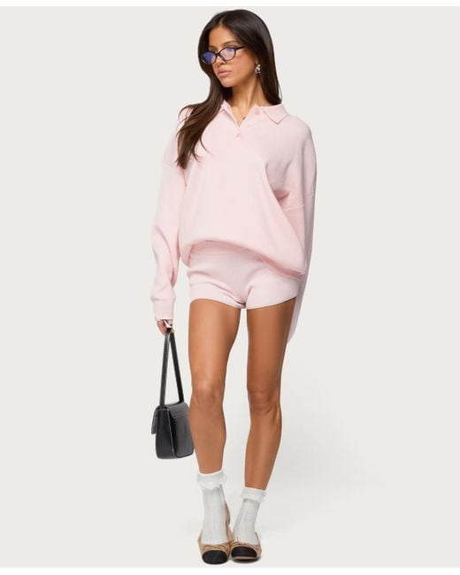 Edikted Pink Lorie Ribbed Knit Shorts