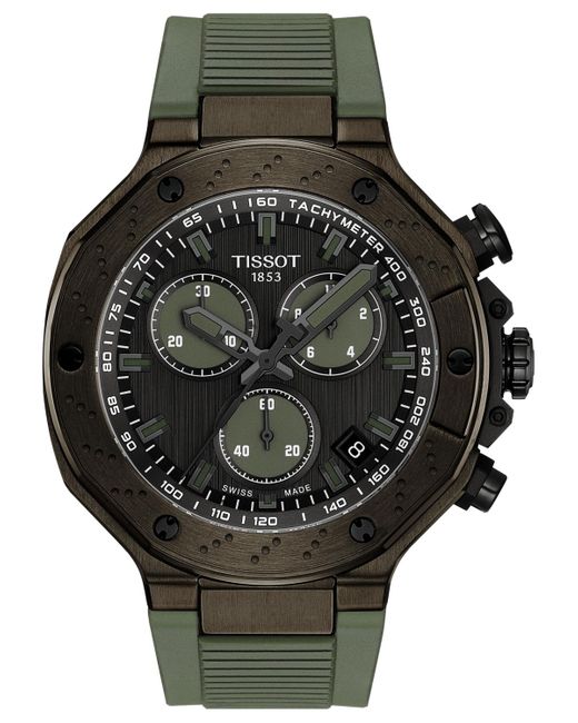Tissot Black Swiss Chronograph T-race Rubber Strap Watch 45mm for men
