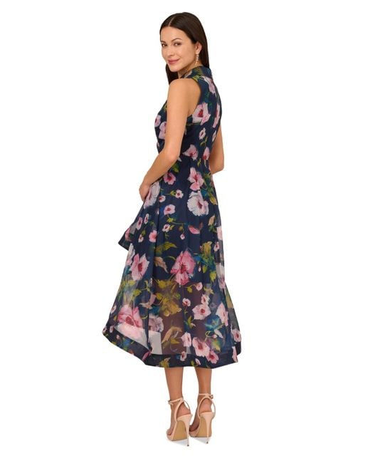Adrianna Papell Blue Floral High-low Organza Dress