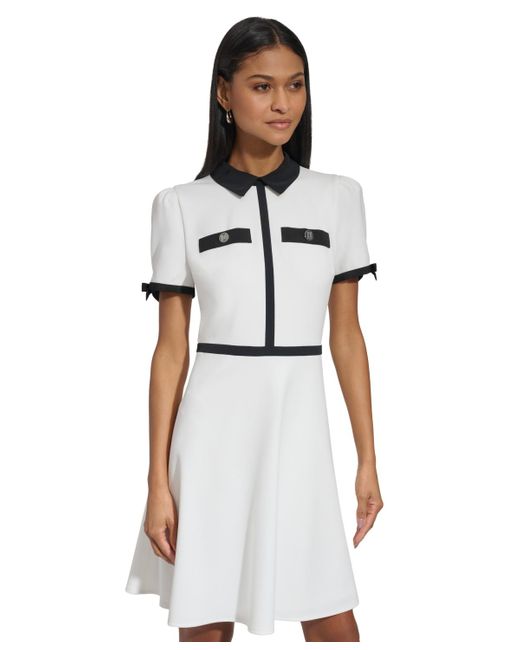 Karl Lagerfeld White Collared Scuba Crepe A-line Dress