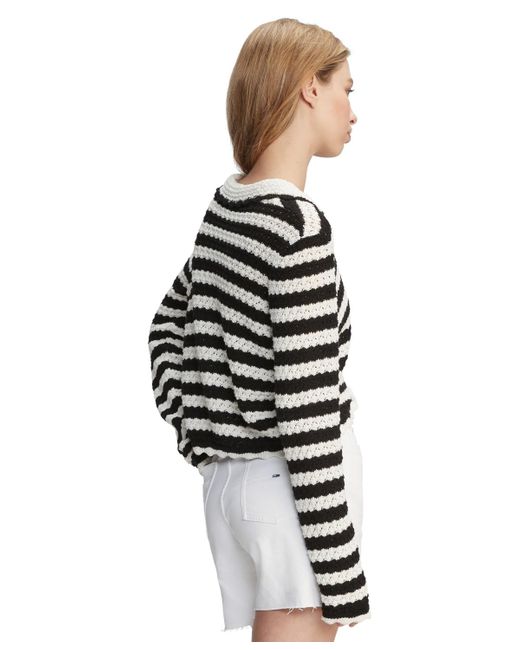 Tommy Hilfiger White Crochet Striped Collared Cardigan